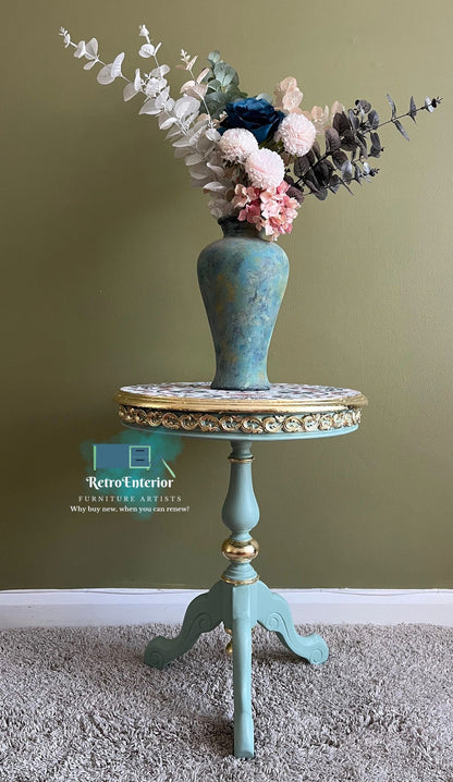 Duck Egg and gold Plant stand/side table- Available for commission