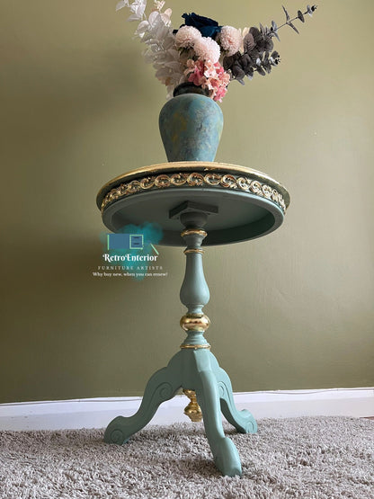 Duck Egg and gold Plant stand/side table- Available for commission
