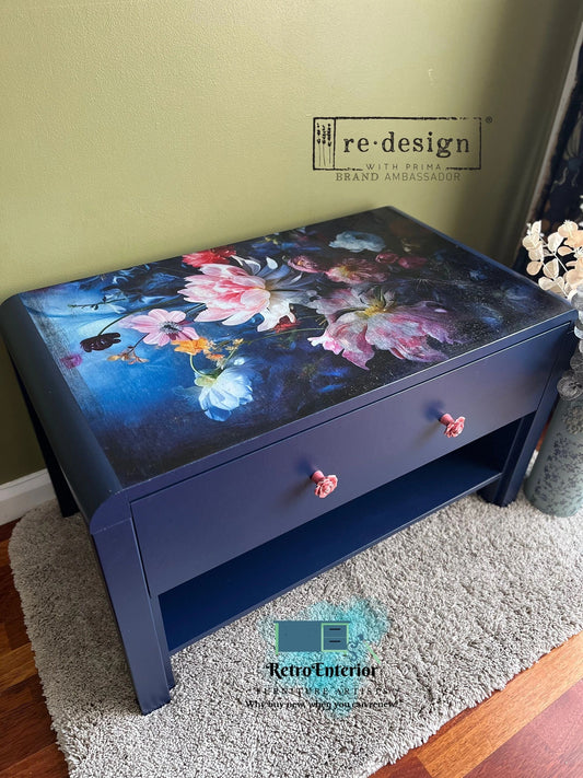 Floral Inky Blue upycled coffee table-Made to order