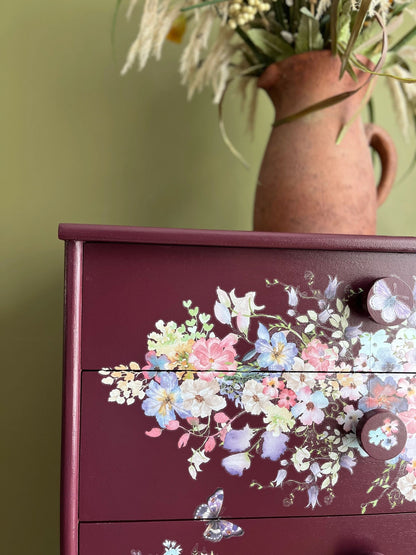 Floral Peacock chest of drawers- Maroon