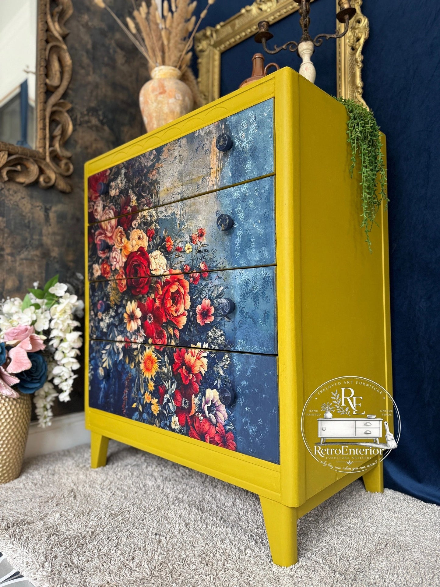 Floral Statement Chest of Drawers – Hand-Painted & Decoupaged