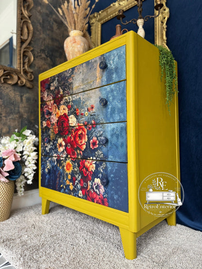 Floral Statement Chest of Drawers – Hand-Painted & Decoupaged