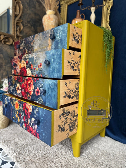 Floral Statement Chest of Drawers – Hand-Painted & Decoupaged