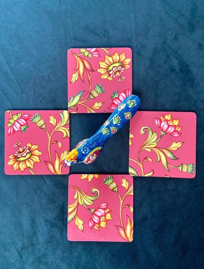 Folk art style set of coasters