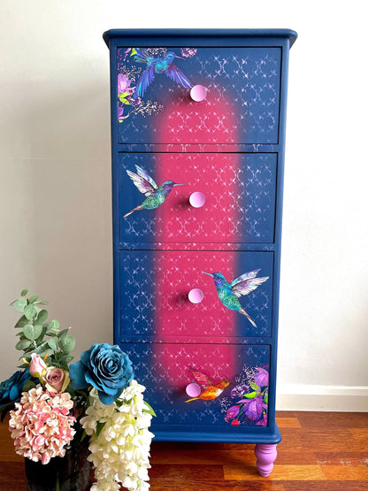 Hummingbird And Fuchsia Design Pine Tall Boy.