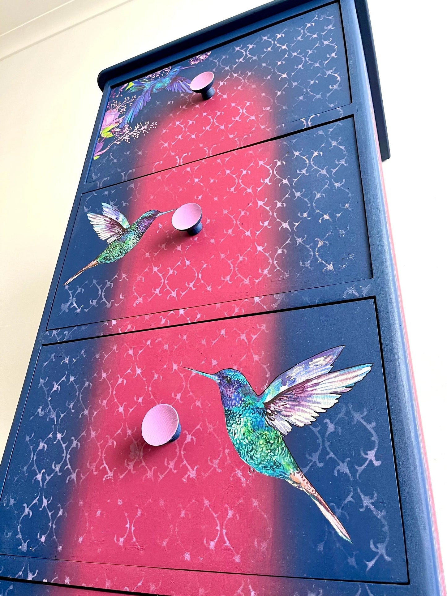Hummingbird And Fuchsia Design Pine Tall Boy.