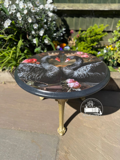 🖤 Midnight Swan Floral Side Table – Handcrafted Statement Piece 🖤