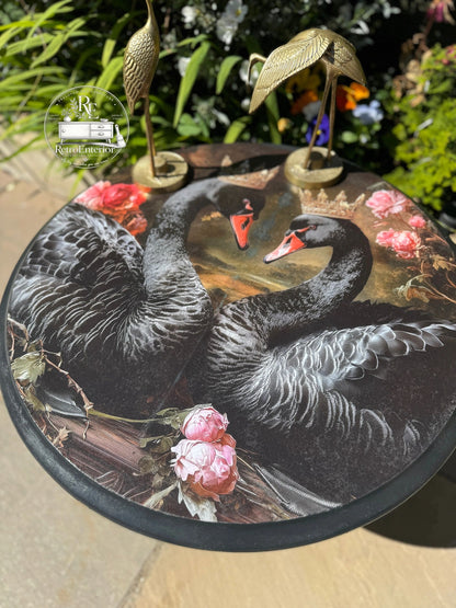 🖤 Midnight Swan Floral Side Table – Handcrafted Statement Piece 🖤