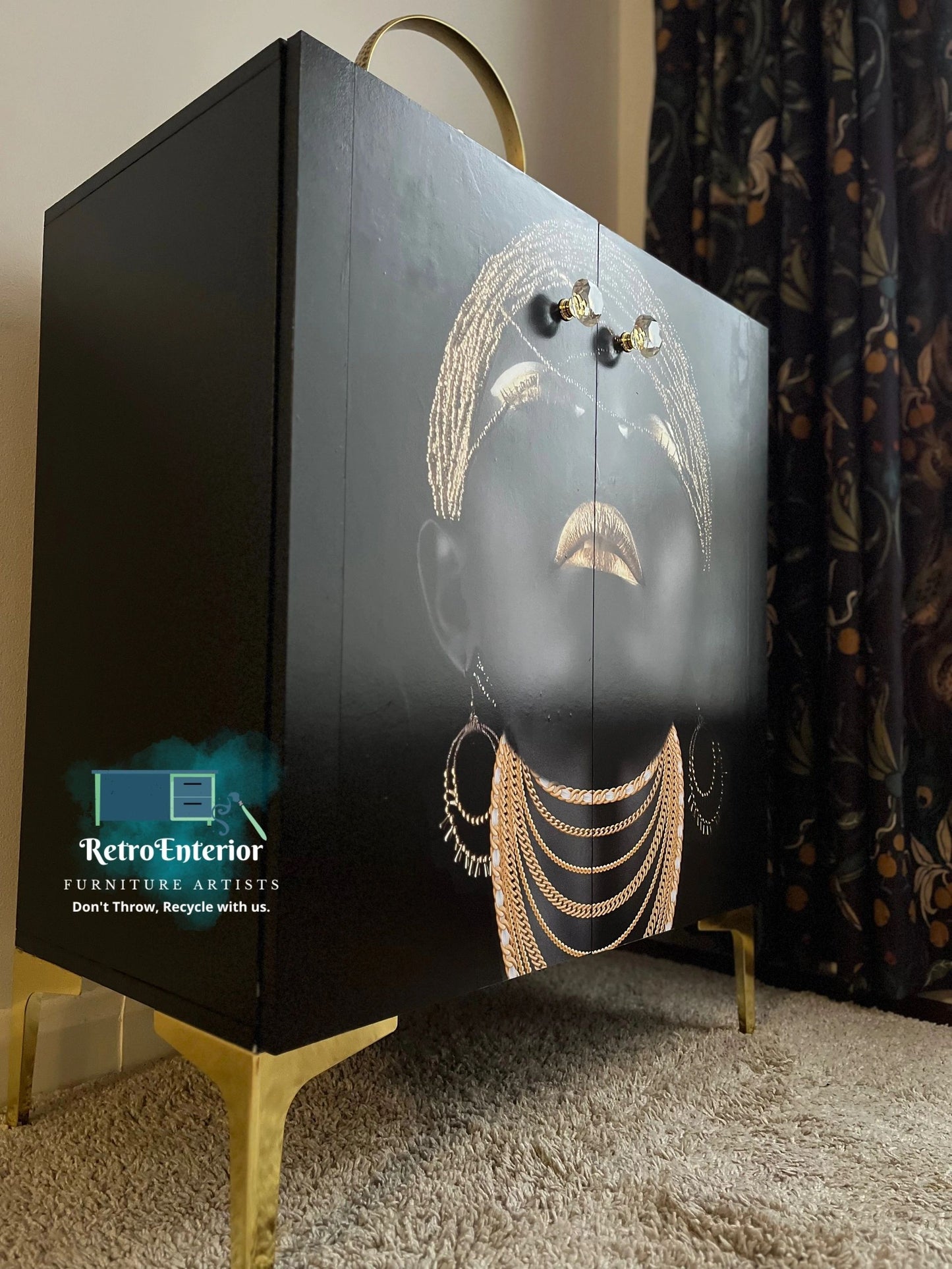 Modern, glamorous gold and black TV unit/cocktail cabinet