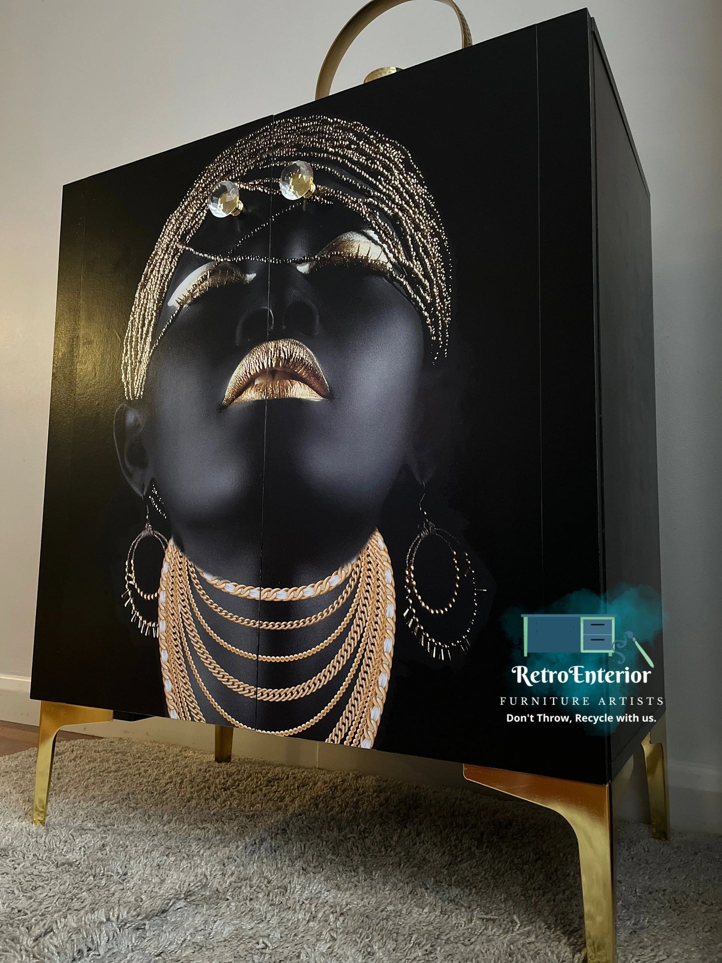 Modern, glamorous gold and black TV unit/cocktail cabinet