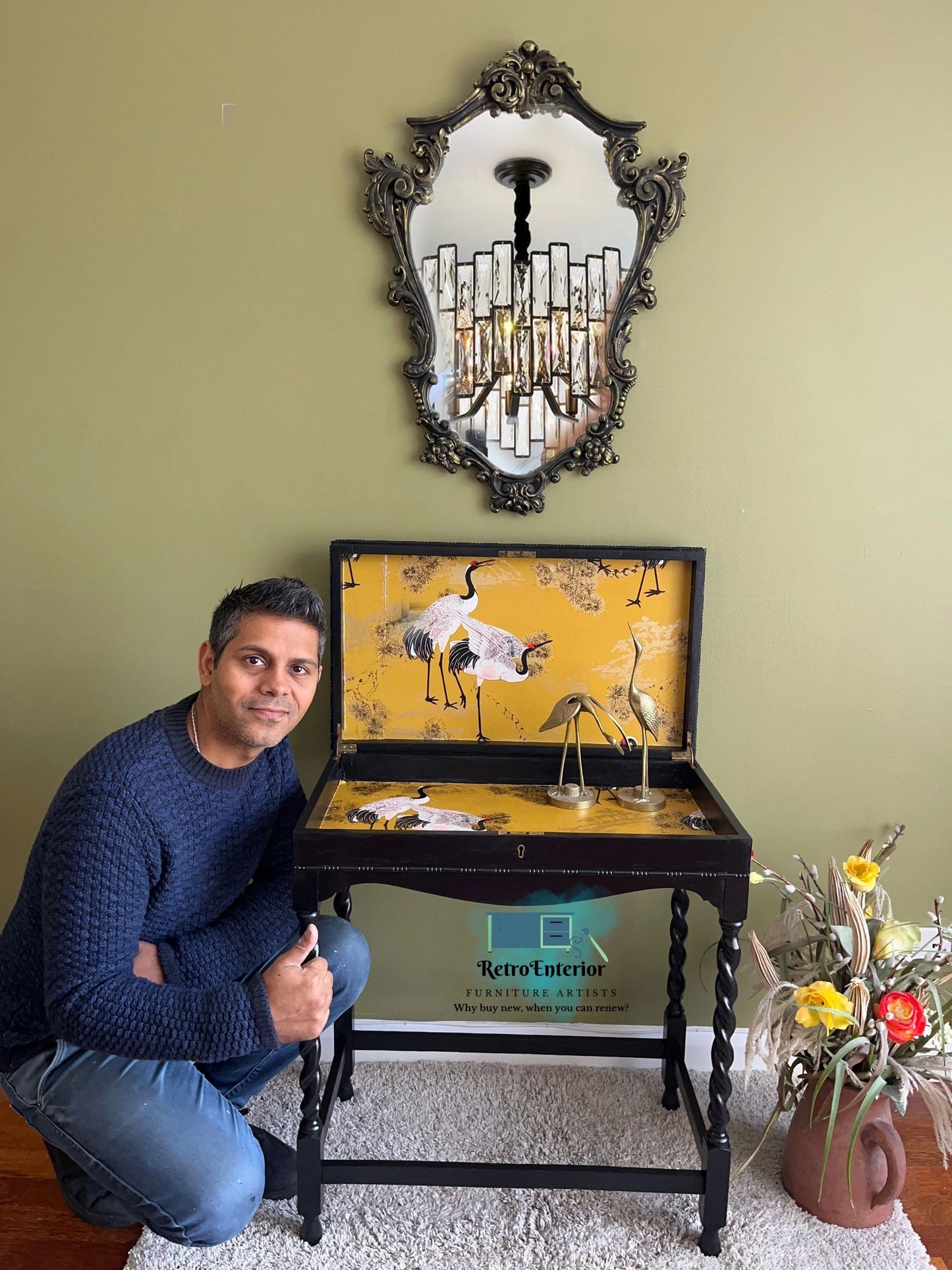 Oriental design upcycled cutlery cabinet