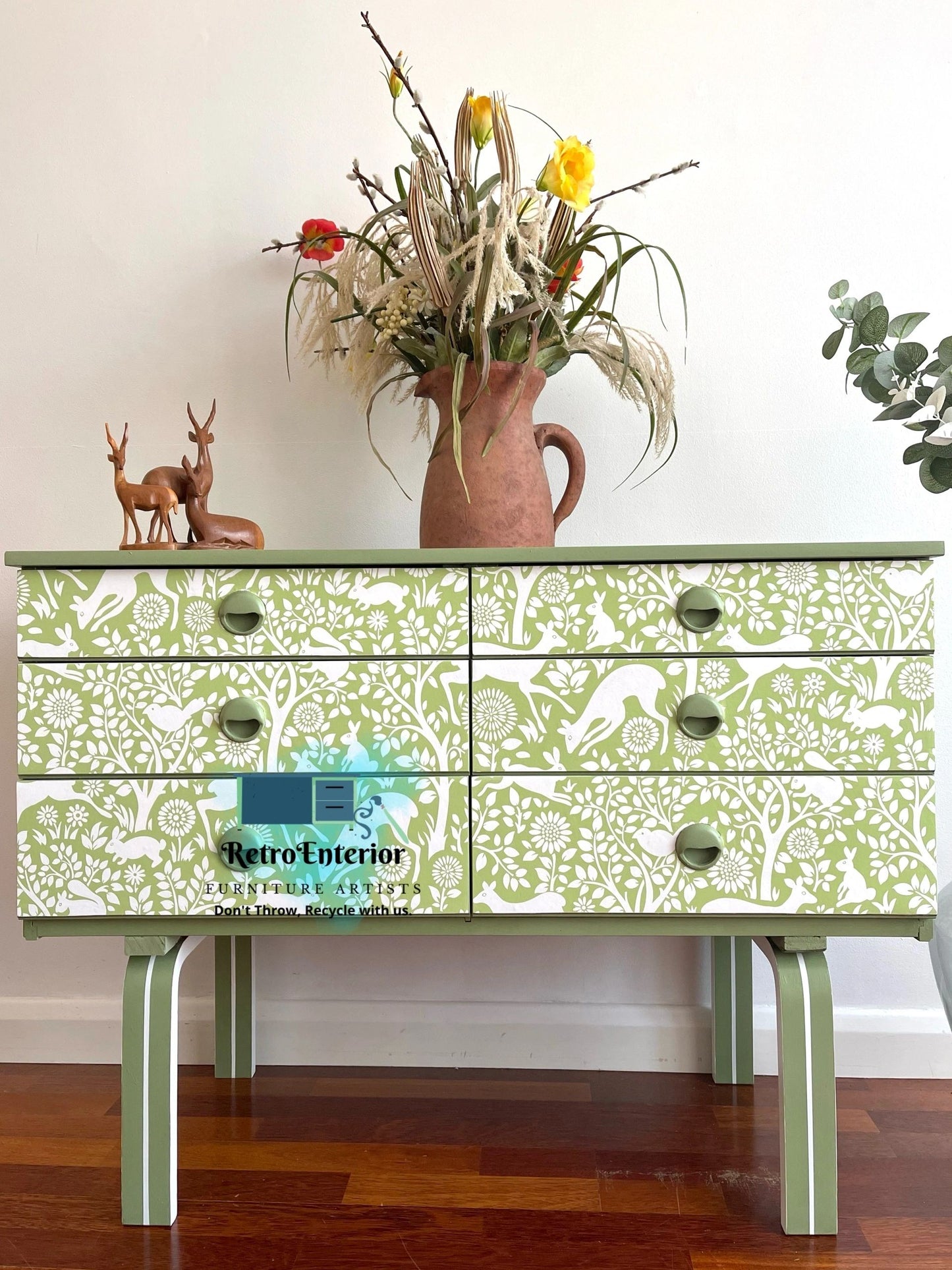 Restyled vintage botanical design dresser-sage green