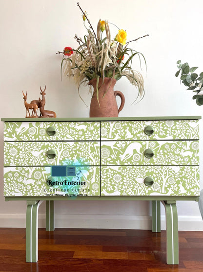 Restyled vintage botanical design dresser-sage green