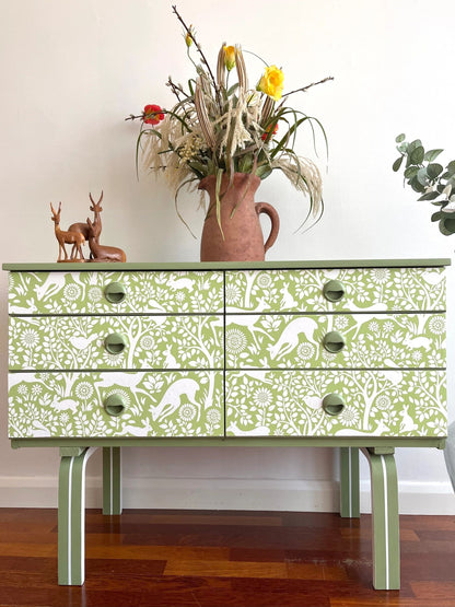 Restyled vintage botanical design dresser-sage green