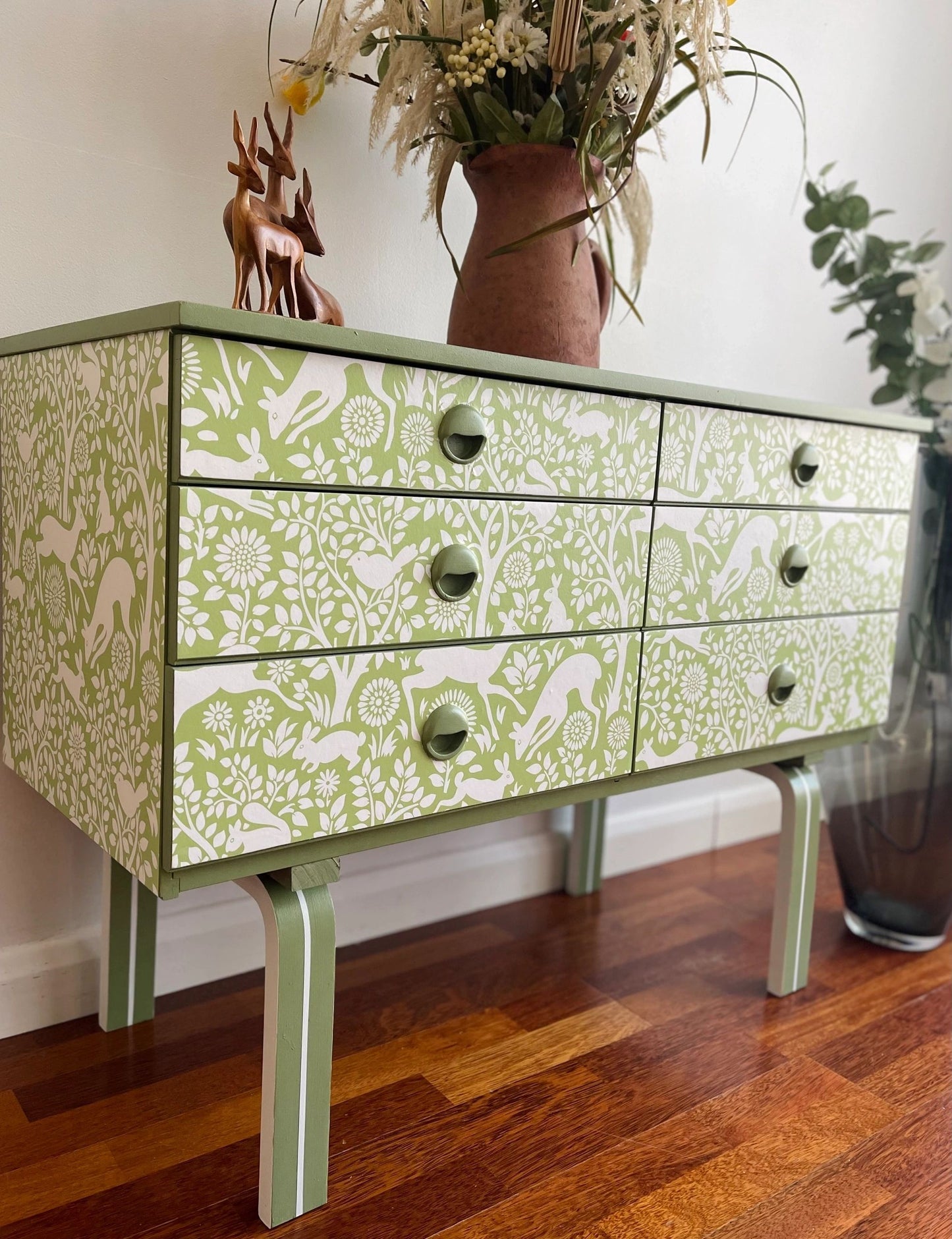Restyled vintage botanical design dresser-sage green