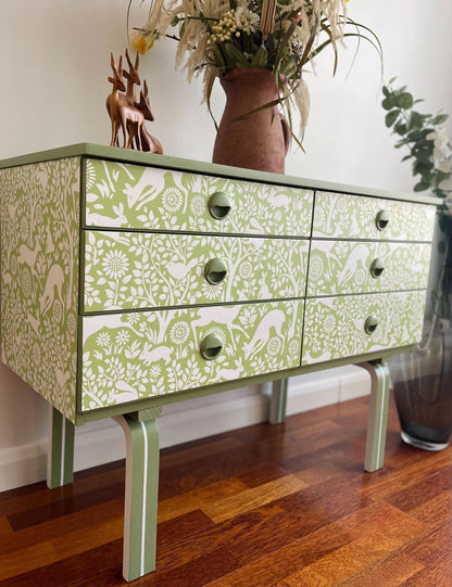 Restyled vintage botanical design dresser-sage green