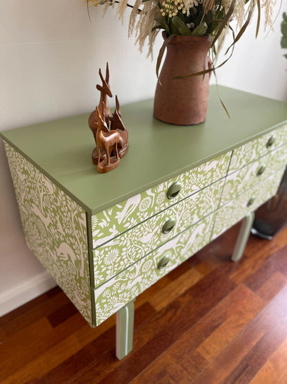 Restyled vintage botanical design dresser-sage green