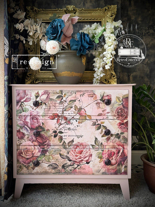 Rose Water Pink Chest of Drawers – Vintage Floral Decoupage Dresser | Romantic Cottagecore Furniture