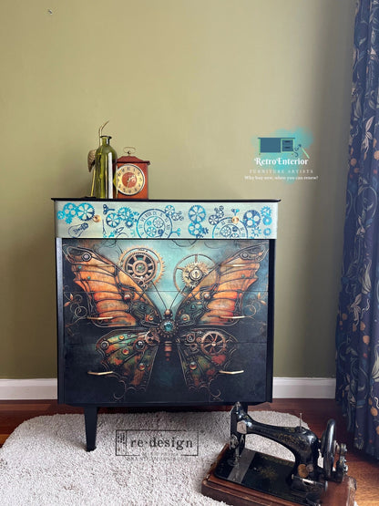 Steampunk butterfly design black MCM chest of drawers