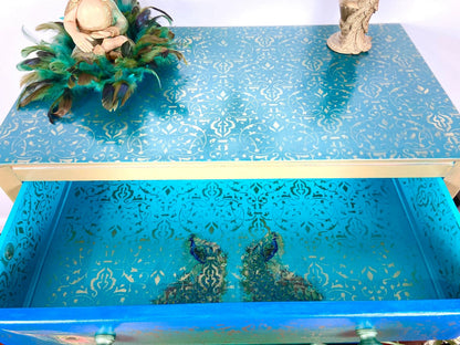 Stunning Ombré finished Stenciled Peacock Chest of drawer from Lebus