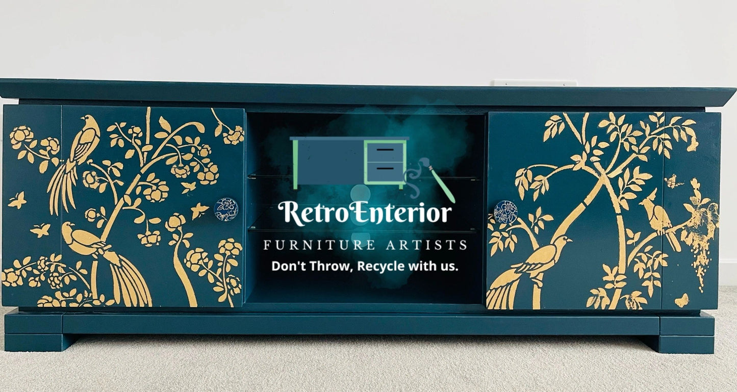 Teal and gold leaf TV Unit, Available for commission
