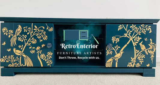 Teal and gold leaf TV Unit, Available for commission