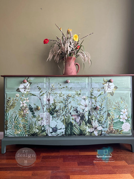 Upcycled Green floral Sideboard, available for commission