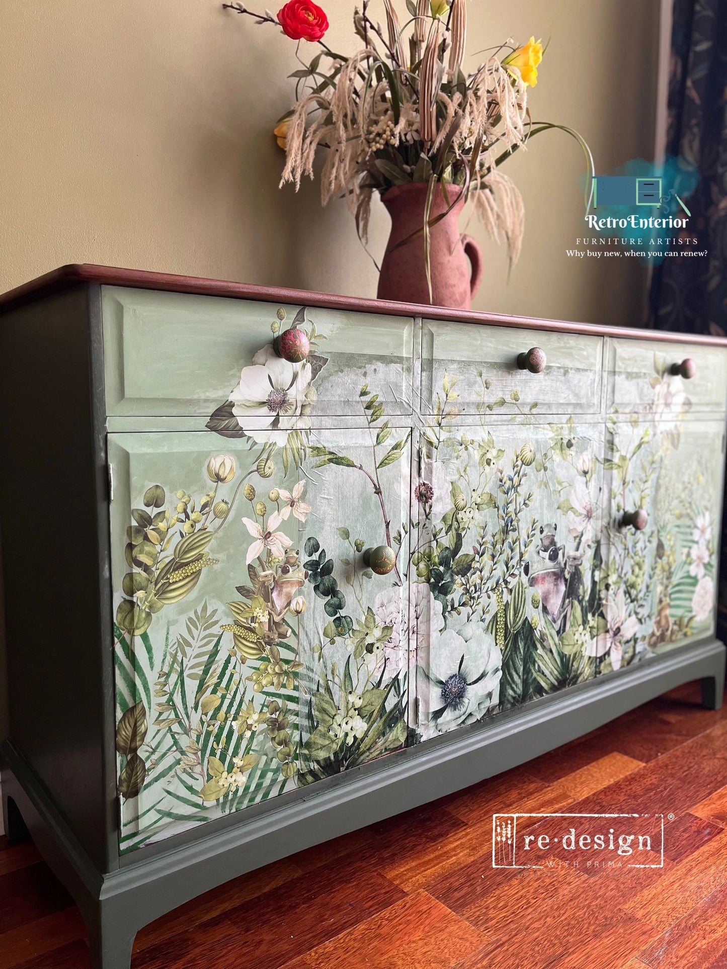Upcycled Green floral Sideboard, available for commission