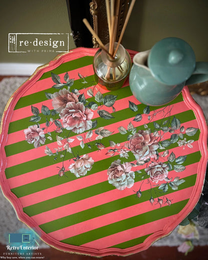 Upcycled Peach Side Table/coffee table/plant stand with Floral & Gold Leaf Details