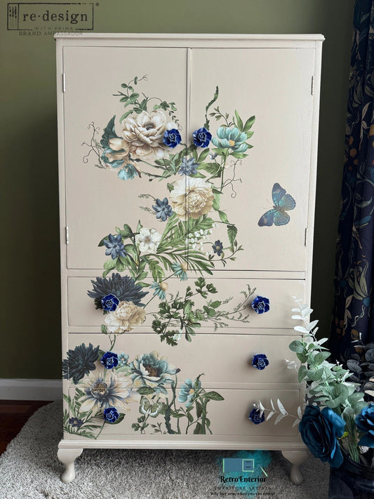 Upcycled vintage cabinet with Floral Design-Cream Colour