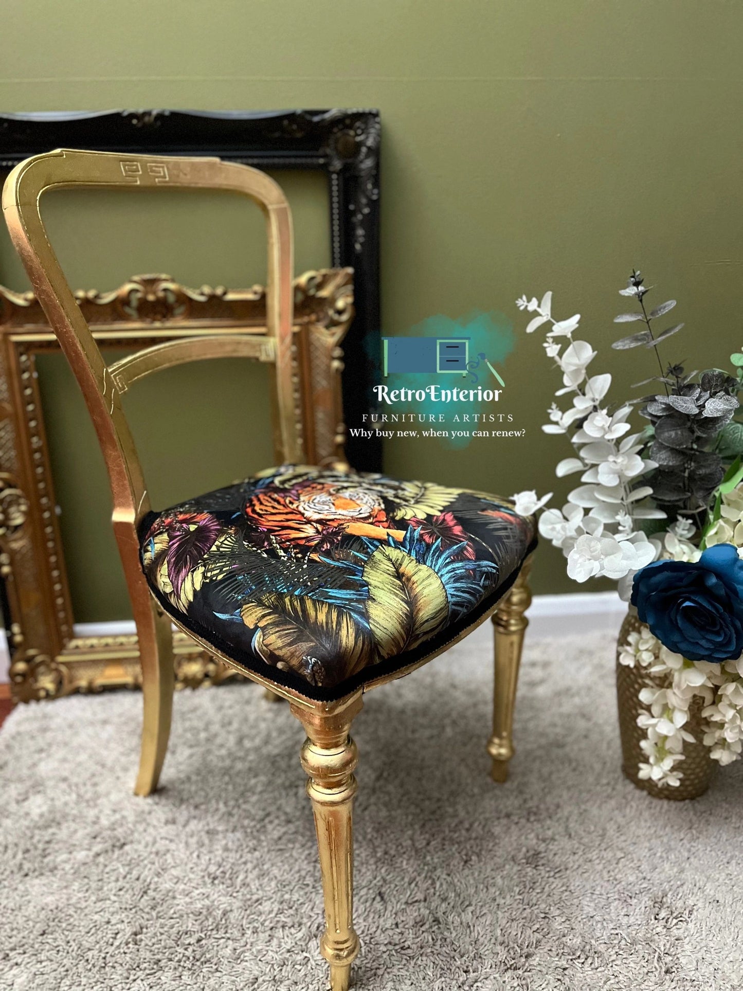 Vintage Accent Chair-Gold tropical design