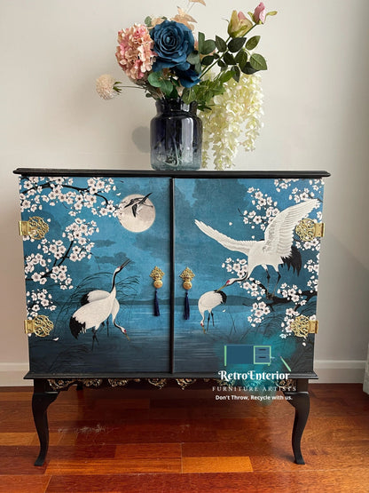 Vintage Blue Chinoiserie style cocktail Cabinet