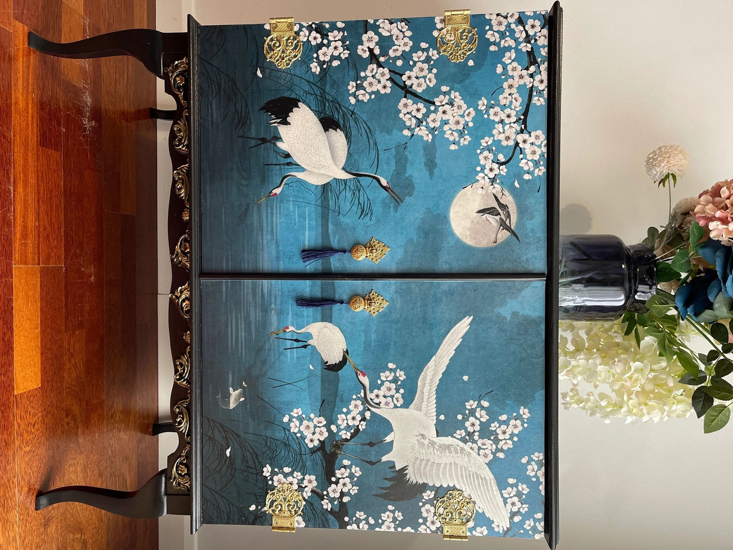 Vintage Blue Chinoiserie style cocktail Cabinet