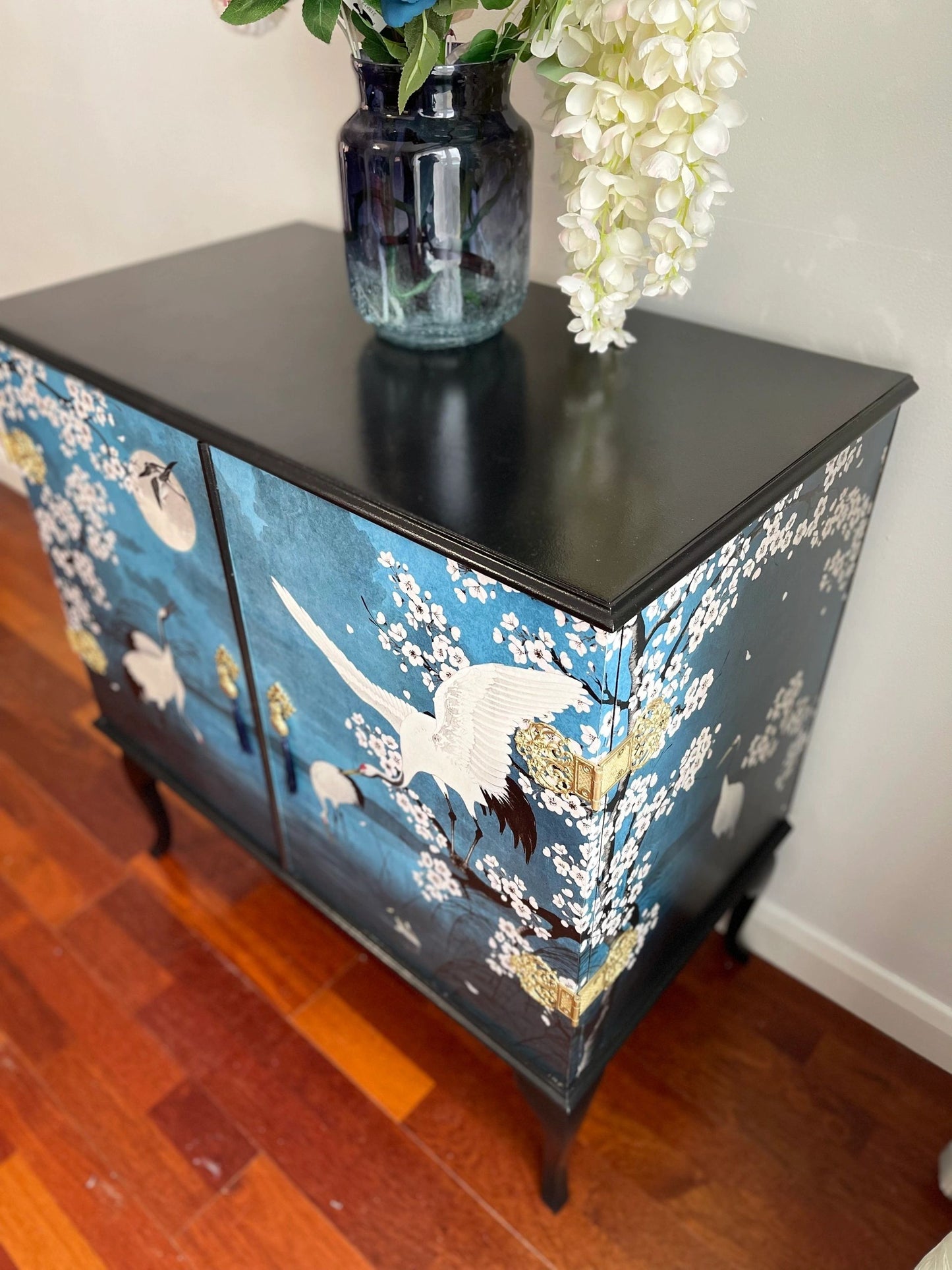Vintage Blue Chinoiserie style cocktail Cabinet