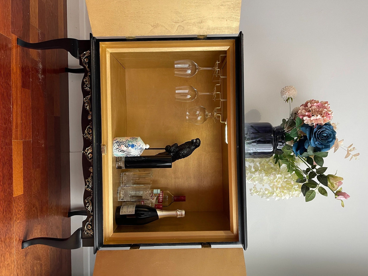 Vintage Blue Chinoiserie style cocktail Cabinet