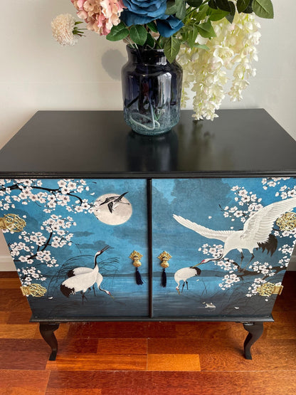 Vintage Blue Chinoiserie style cocktail Cabinet