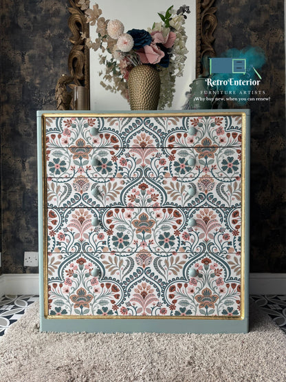 Vintage Folk Art Chest of Drawers with Gold Leaf Detail