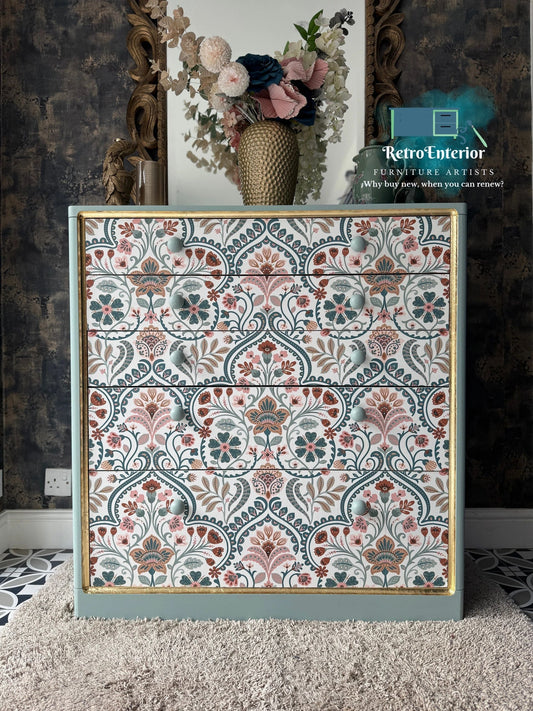 Vintage Folk Art Chest of Drawers with Gold Leaf Detail