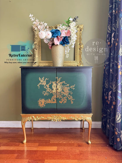 Vintage Green & Gold Cocktail Cabinet – Hand-Upcycled Luxury-Customized