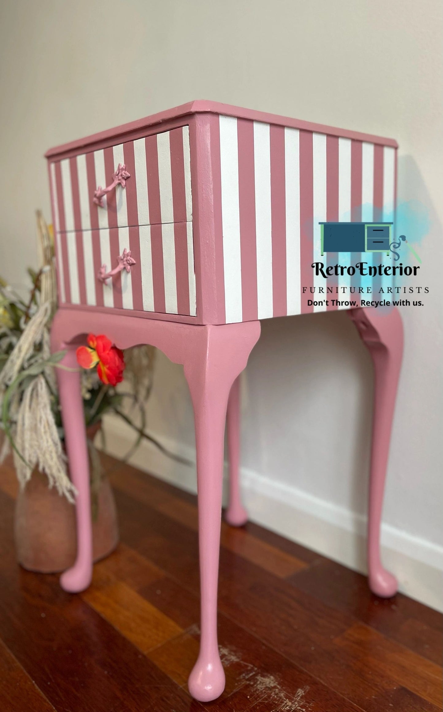 Whimsical inspired botanical top French style bedside table