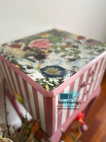 Whimsical inspired botanical top French style bedside table