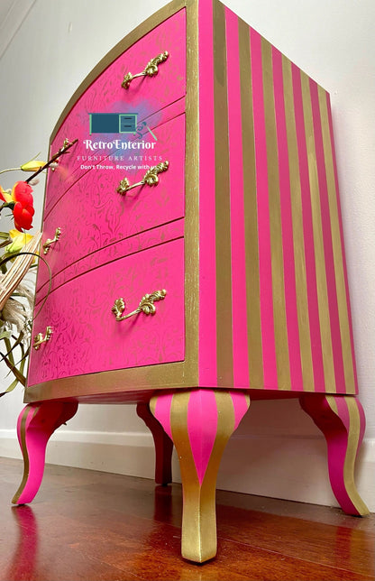 Whimsical Pink and Gold pair of bedside tables